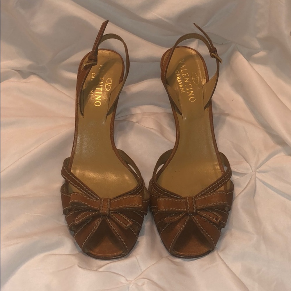 Valentino Brown Leather Bow Slingbacks